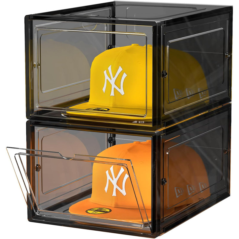 Boîte de rangement pour chapeaux, boîte de rangement de casquettes de baseball empilables transparentes avec porte magnétique pour chapeaux, casquette Snapback