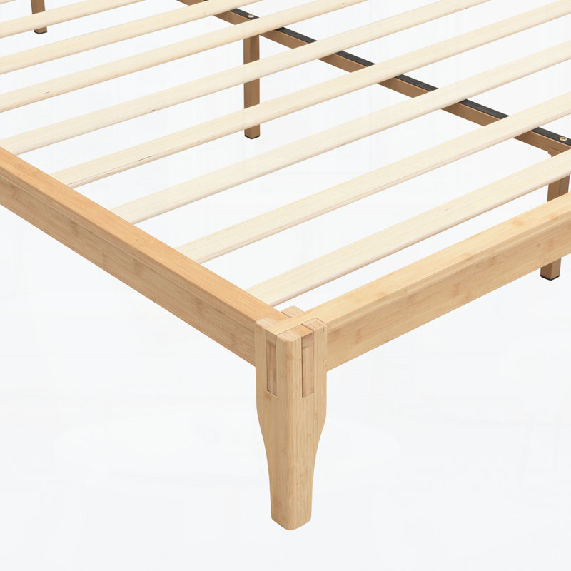 Lit plateforme moderne en bois de bambou avec support en lattes de bois, aucun sommier nécessaire, Naturel, Double