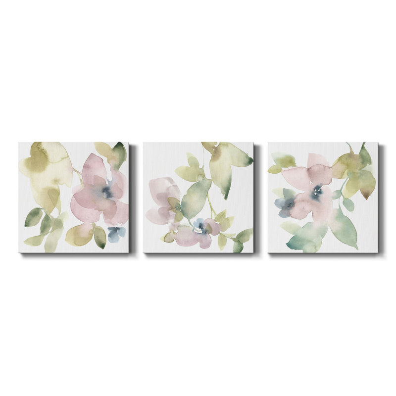 Sweet Petals and Leaves VI - Ensemble de 3 peintures sur toile tendue, H 40 po x l 80 po x P 1 po