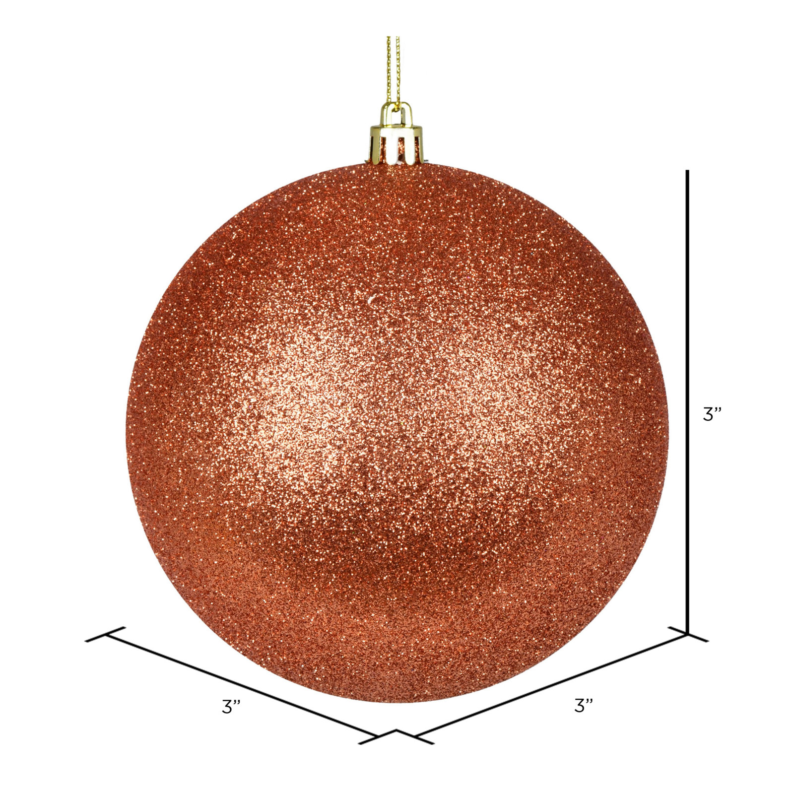Holiday Décor Ball Ornament, 3" H x 3" W x 3" D, Coral Glitter