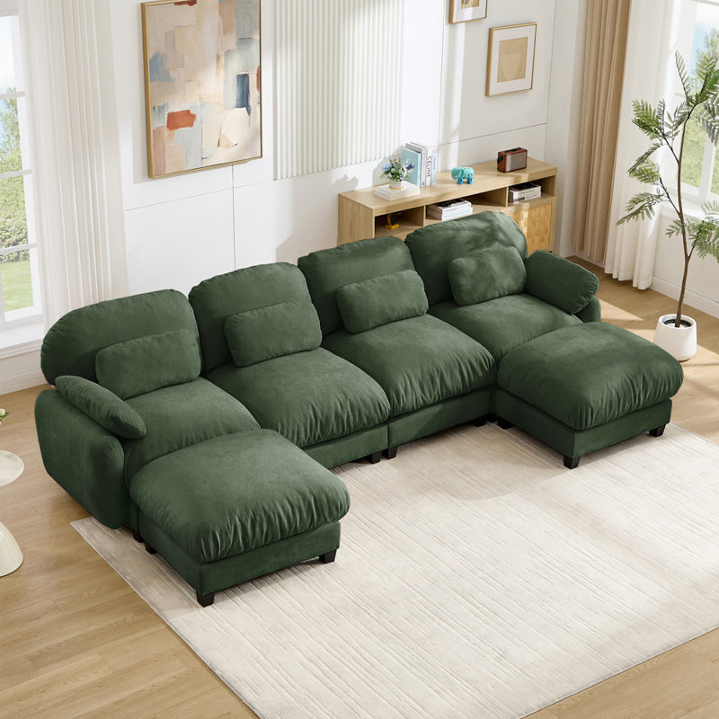 Canapé modulaire modulaire en U, Chenille verte