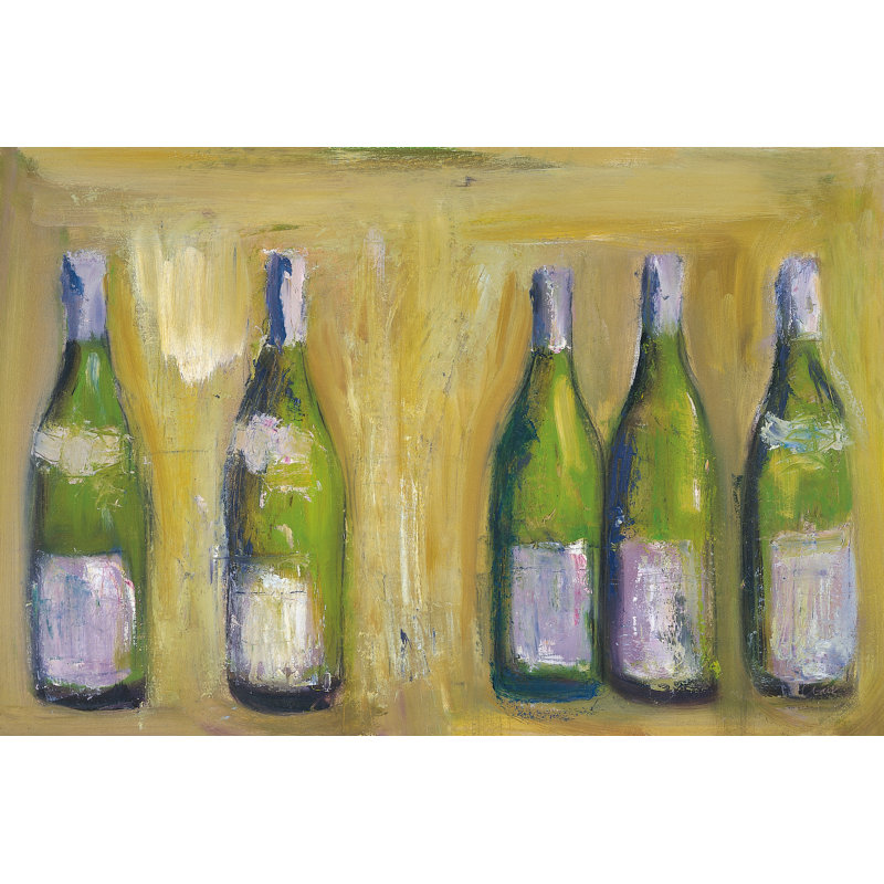 «French Wine Bottles» par Michael Clark, peinture sur toile tendue, H 20 po x l 30 po