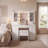 Durnan Vanity & Stool ,LED Lights And Power Outlet, Bedroom Makeup Vanity Table With 2 Glass Storage Cabinet And 7 Drawers-1264820925
