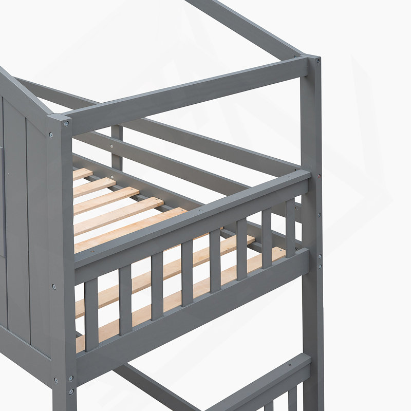 Lit superposé au-dessus de la maison avec lit en échelle, Gris