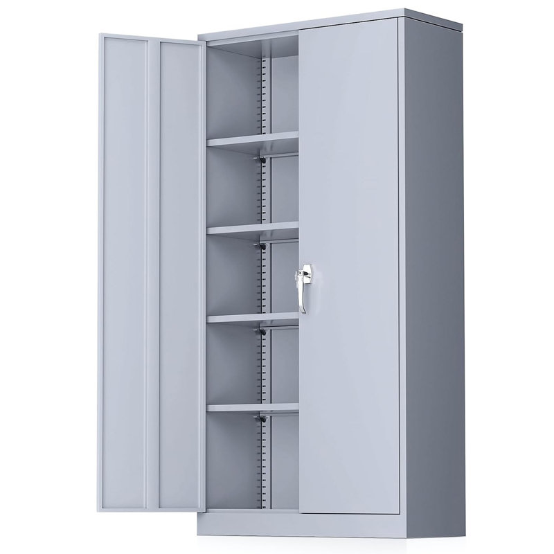 Dark Gray Lockable Office Cabinet with Adjustable Shelving