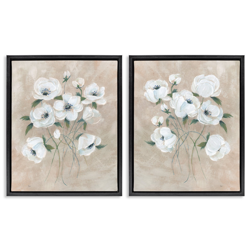  Ensemble de 2 toiles flottantes encadrées Traditional Blossoms par Nan, Cadre flottant noir de jais, H 21 po x l 17 po
