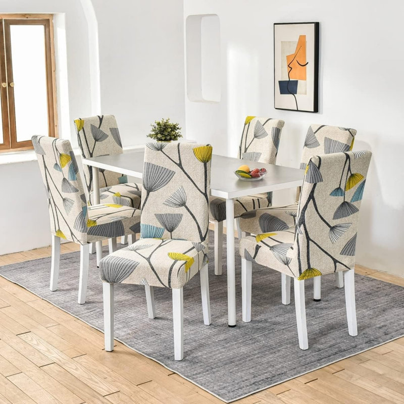 Box Cushion Dining Chair Slipcover, Polyester - Beige Floral