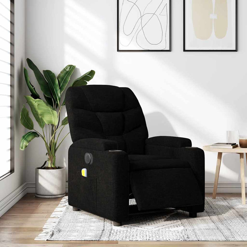 Upholstered Massage Chair, Electric Push Back, Black Fabric