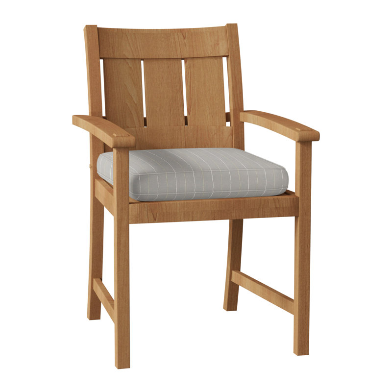 Croquet Teak Patio Dining Armchair with Cushions, Natural Teak, Welt, Bali Pearl