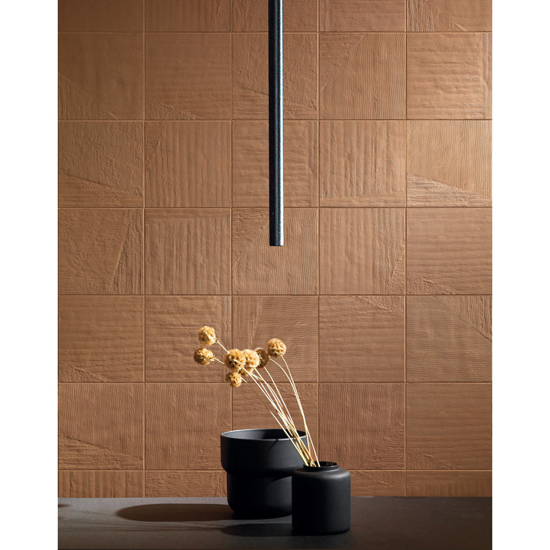 Carreau de porcelaine moderne abstrait 6 po x 6 po Gesso Terra, Orange
