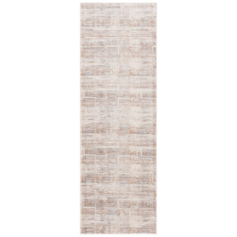 Tapis en polypropylène / polyester abstrait tissé à la machine en beige / beige clair, Tapis de couloir 2 pi 6 po x 8 pi