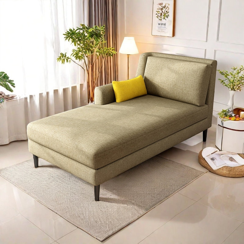 Chaise longue confortable en bois massif, Kaki