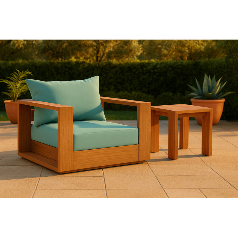 Gazel Teak Patio Chair with Cushions, Sea Blue