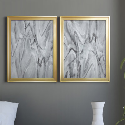 Marbré blanc III - ensemble de 2 impressions sur toile encadrées