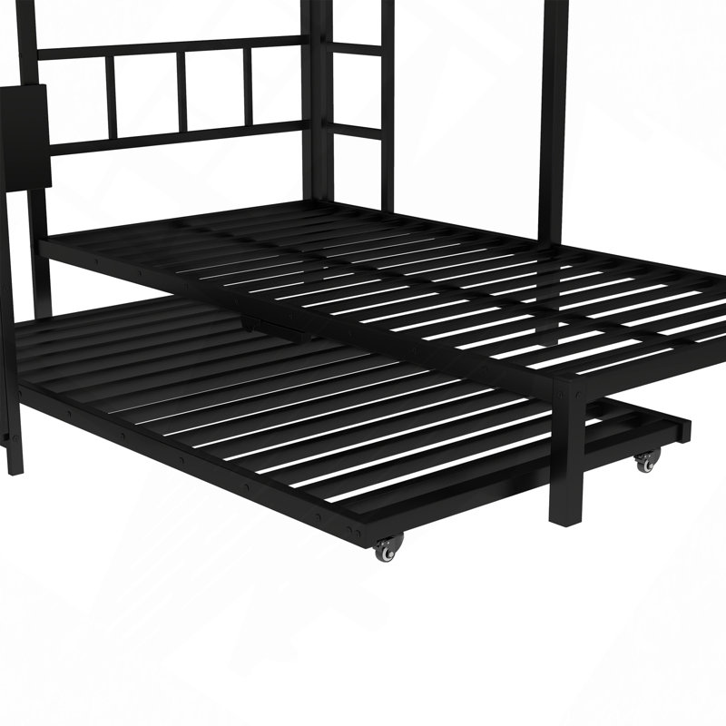 Lit superposé avec garde-robe intégré, lit superposé en métal avec lit gigogne, bureau pliable, échelles, conception à bruit réduit