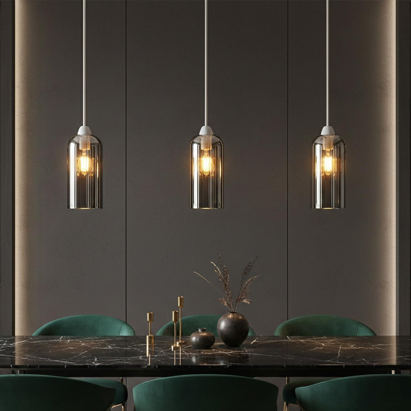 20cm H Glass Drum Lamp Shade, Smoke Gray
