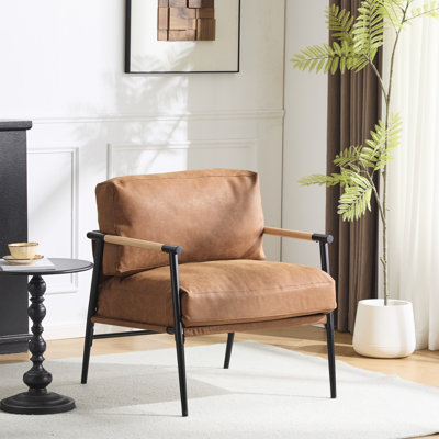 Sièges modernes de 26,87 po avec siège et dossier généreusement rembourrés, pièces décoratives en bois à structure métallique, convenant à divers environnements, largeur de 30,74 po, rembourrage de fauteuil de 21,7 lb, fabrication minimaliste