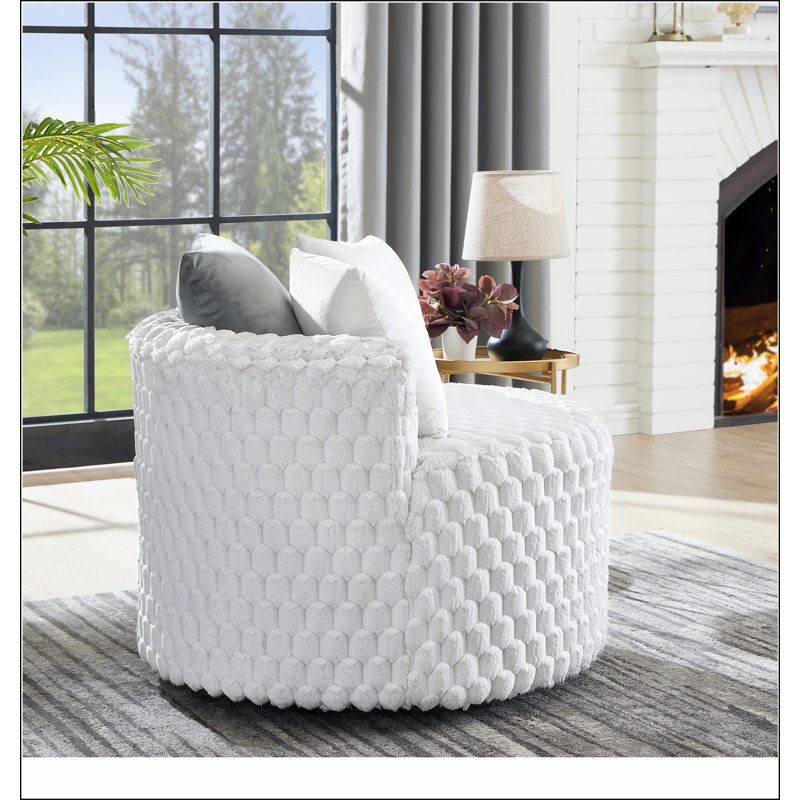 Fauteuil d'appoint rembourré avec roulettes Plush 3D, blanc cassé