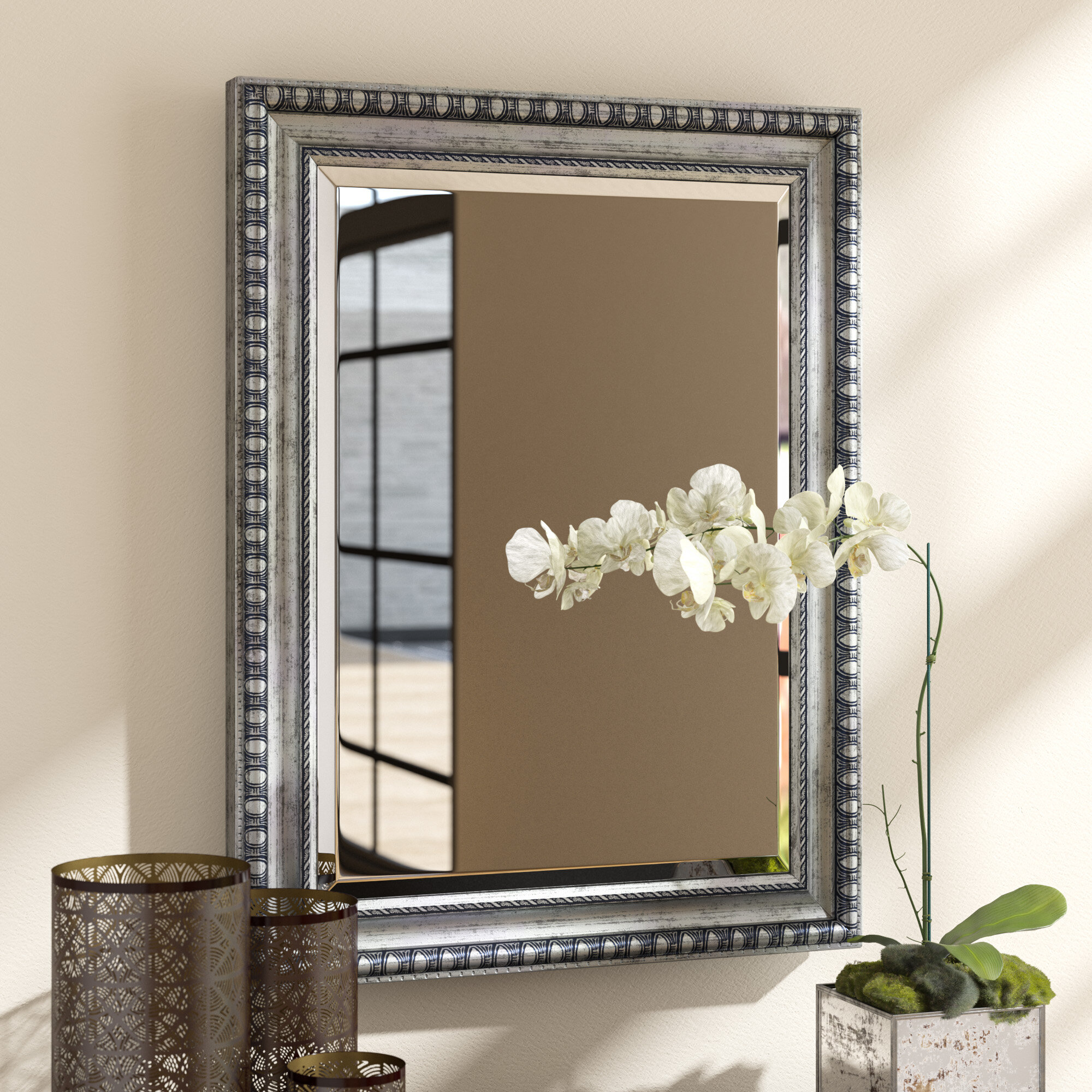 Two mirror frames Mirror frame decorated with marquetry and with a