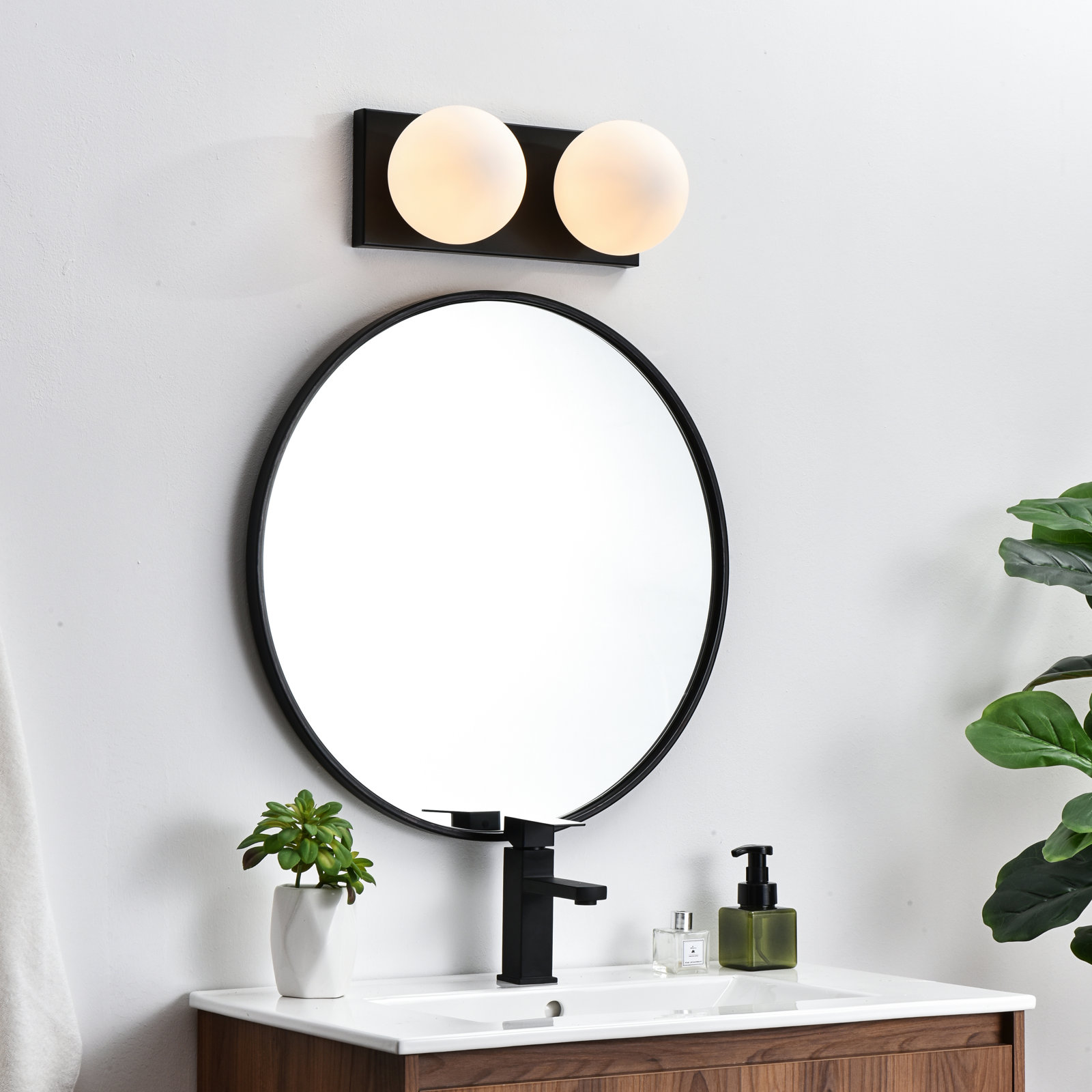 Isabeth Transparent Dimmable Bath Sconce, Brass, 2 Lights, 6" H x 14" W x 14" D