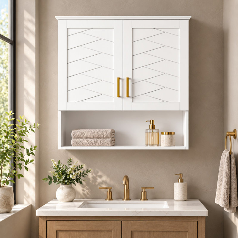 Meuble de salle de bain mural de 76 cm (30 po) avec cadre en bois massif et tablette ajustable
