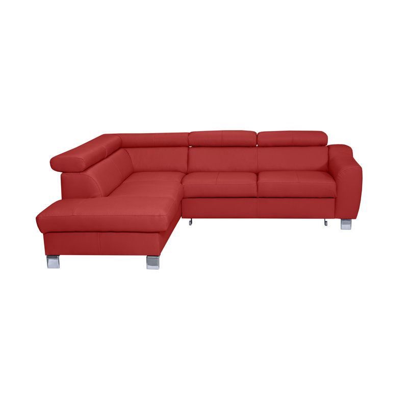 Aribel Faux Leather Corner Sofa with Sleeping Function and Storage Box with Adjustable Headrests , Red, Left Hand Facing