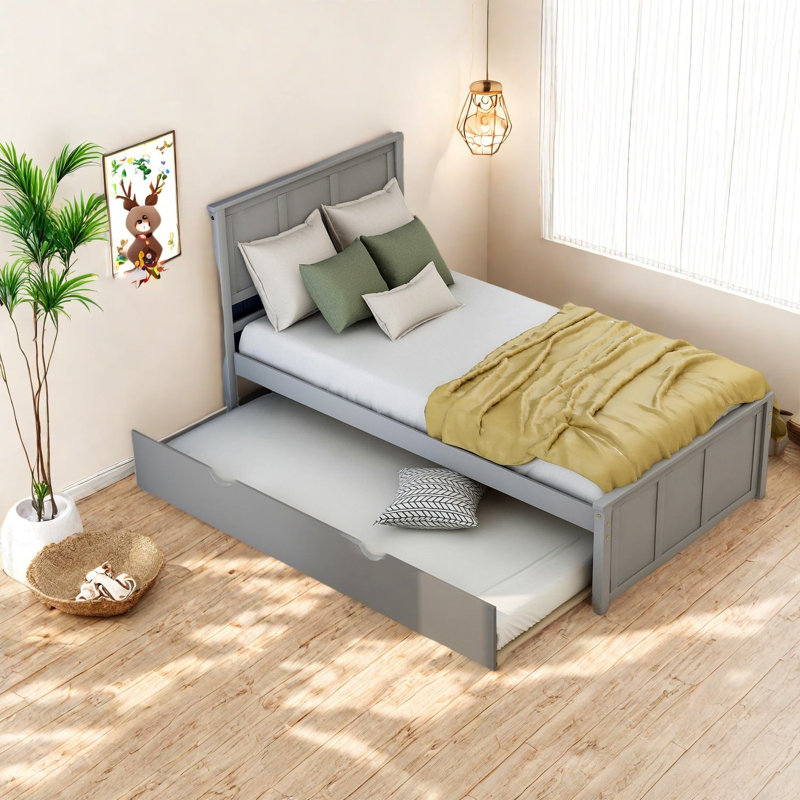 Lit plateforme simple avec lit gigogne peu encombrant, style moderne, usage domestique