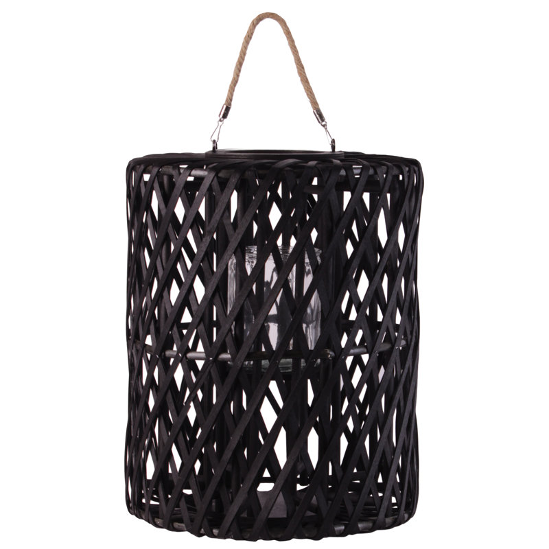 Lanterne en bois cylindrique, H 19 po x l 15 po x P 15 po