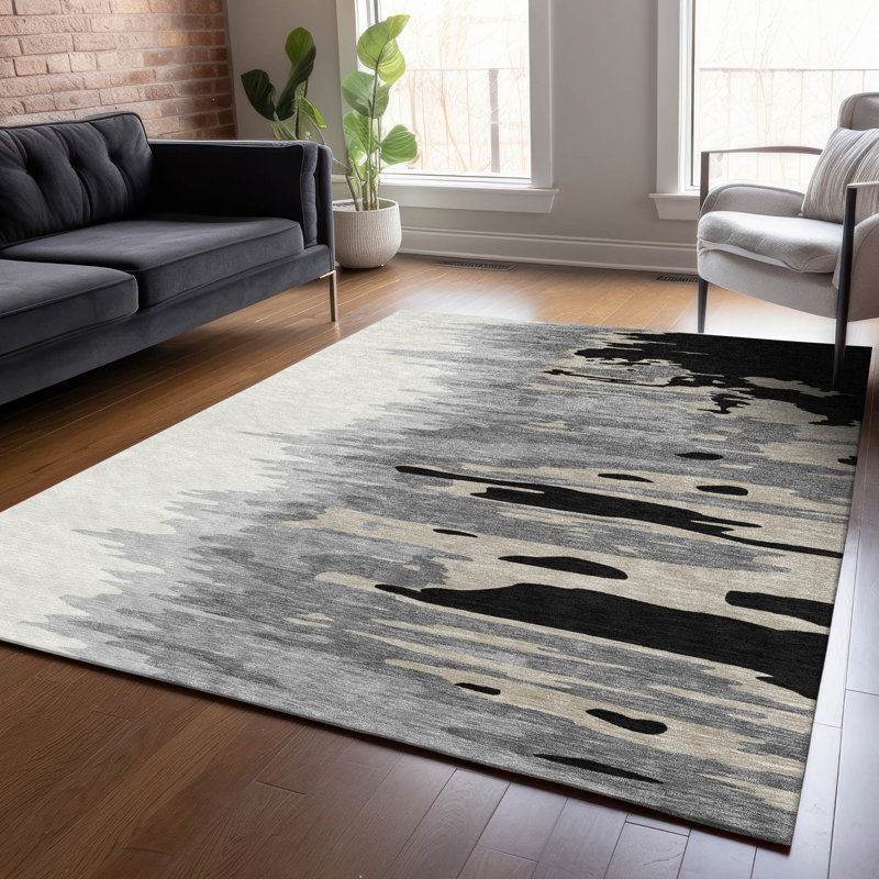 Tapis noir intérieur / extérieur Meleya , 9 pi x 12 pi