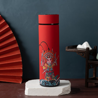 Bouteille d'eau isotherme isotherme de voyage, thé et café avec crépine amovible et température avec motif de chanteur d'opéra chinois - 16,9 oz liq. (Rouge)