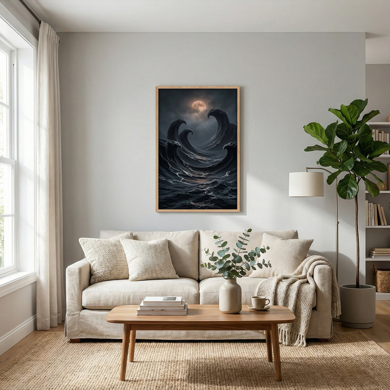 Ensemble de 1 tableau sur toile « Vagues au clair de lune », 24"H x 18"W, Naturel