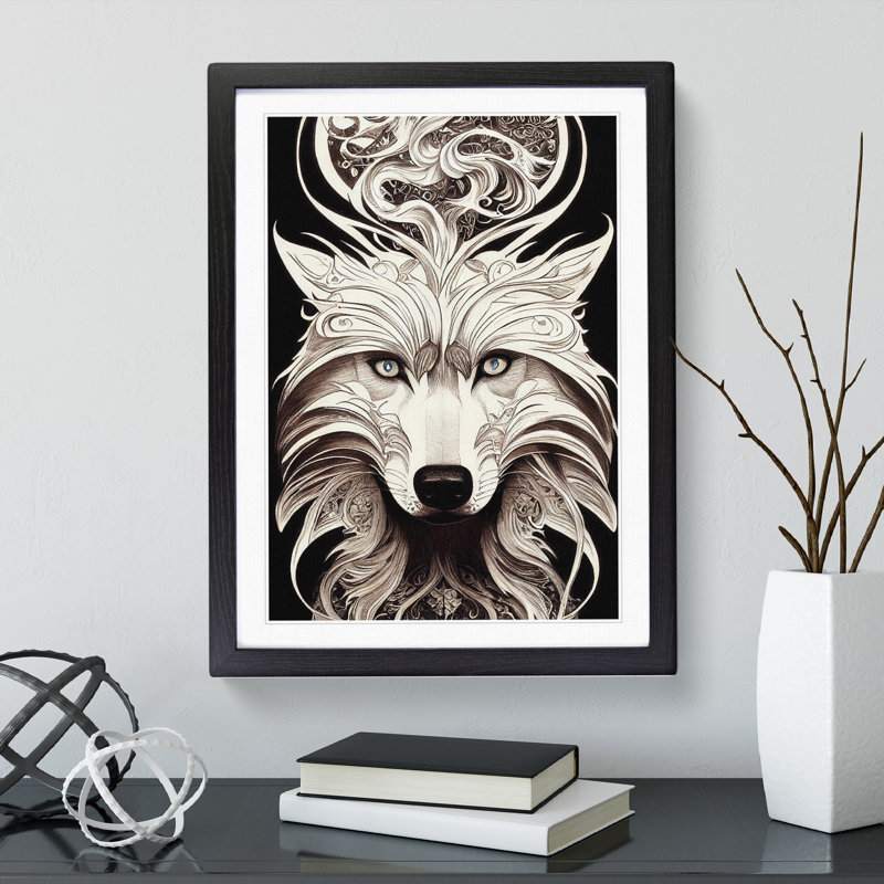 XV1022-5248X Wolf Art Deco No.1 - Single Picture Frame Print, 64cm H x 46cm W, Black Framed