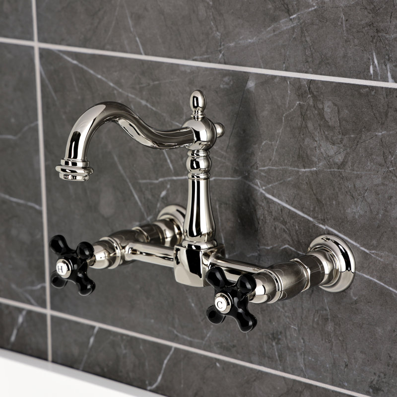 Kingston Brass Duchess Double-Handle 2-Hole Wall-Mount Bridge Kitchen Faucet, Nickel