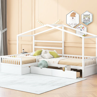 3 Drawer Twin Platform Bed In White - Bedroom Option Size With Storage Drawers, And Space Saving Construction