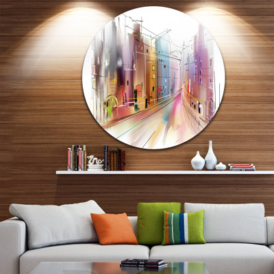 «Road in City Illustration Art», reproduction d'impression sur métal