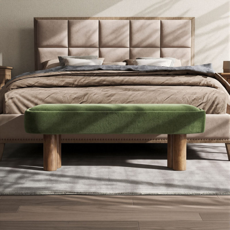 Banc rembourré moderne de 51 po pour chambre à coucher, salle à manger et espace de vie, Vert