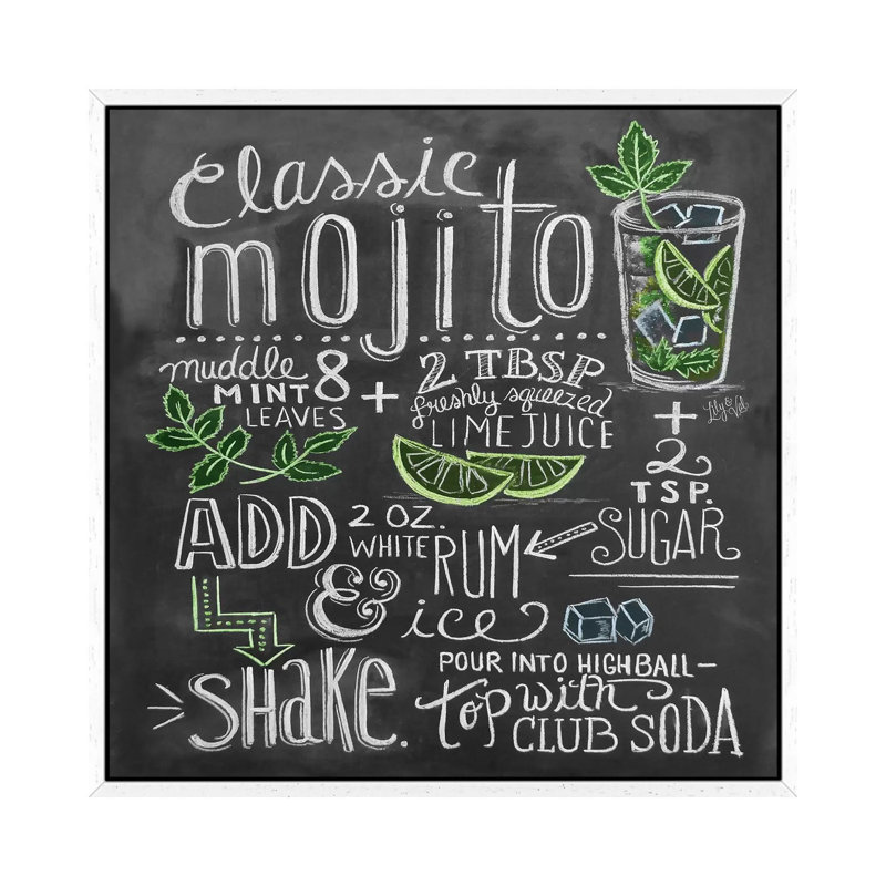 Classic Mojito Recipe - Print on Canvas, White Floater Framed, 66.04cm H x 66.04cm W x 3.81cm D