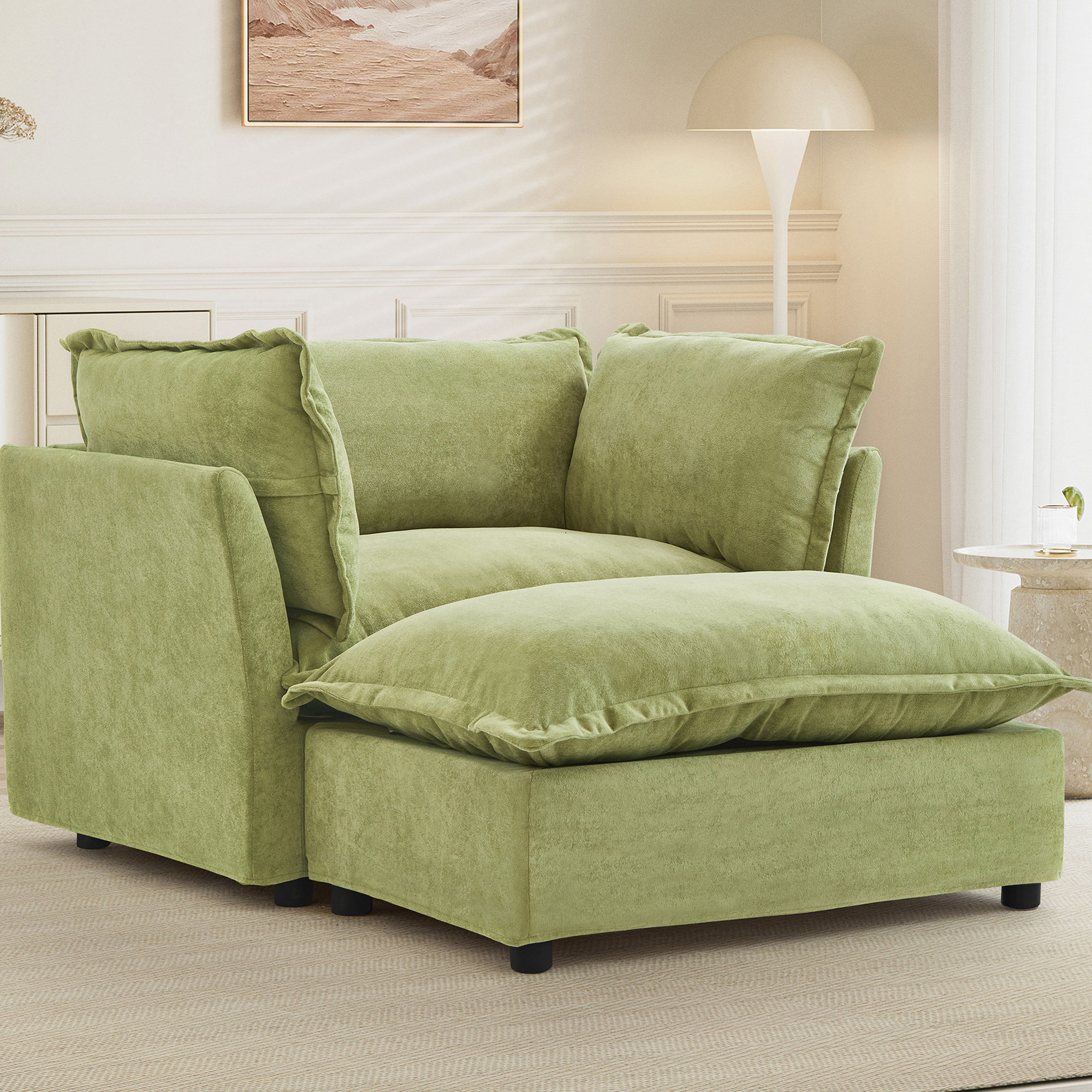 360° Swivel Accent Barrel Sofa Chair - Soft Corduroy, Dual-Layer Deep Seat With 3 Removable Pillows​
