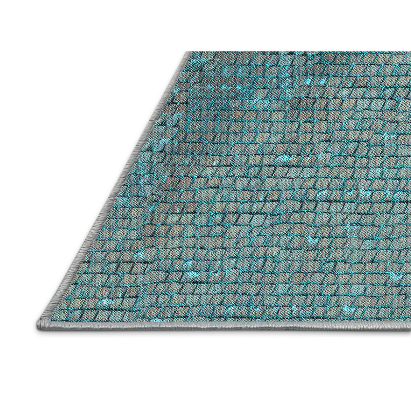 Tapis bleu tissé à la machine, Rectangle 8 pi x 10 pi