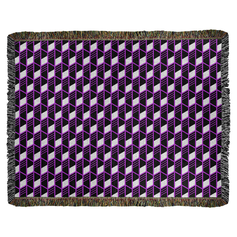 Couverture en coton tissé à rayures géométriques Katelyn Elizabeth, L 37 po x L 52 po, Violet / noir