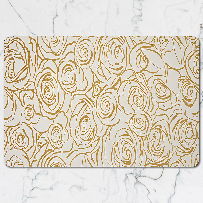 Ginkgo Leaf Placemats and Coaster Set in Neutral Beige