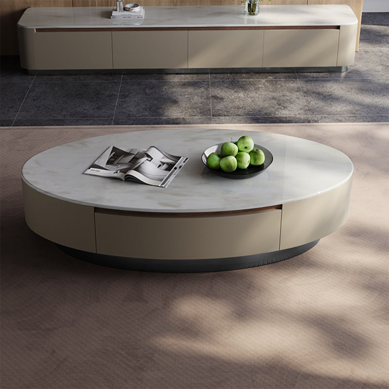 Table basse ovale en marbre clair de luxe, H 15,7 po x L 47,2 po x l 27,6 po