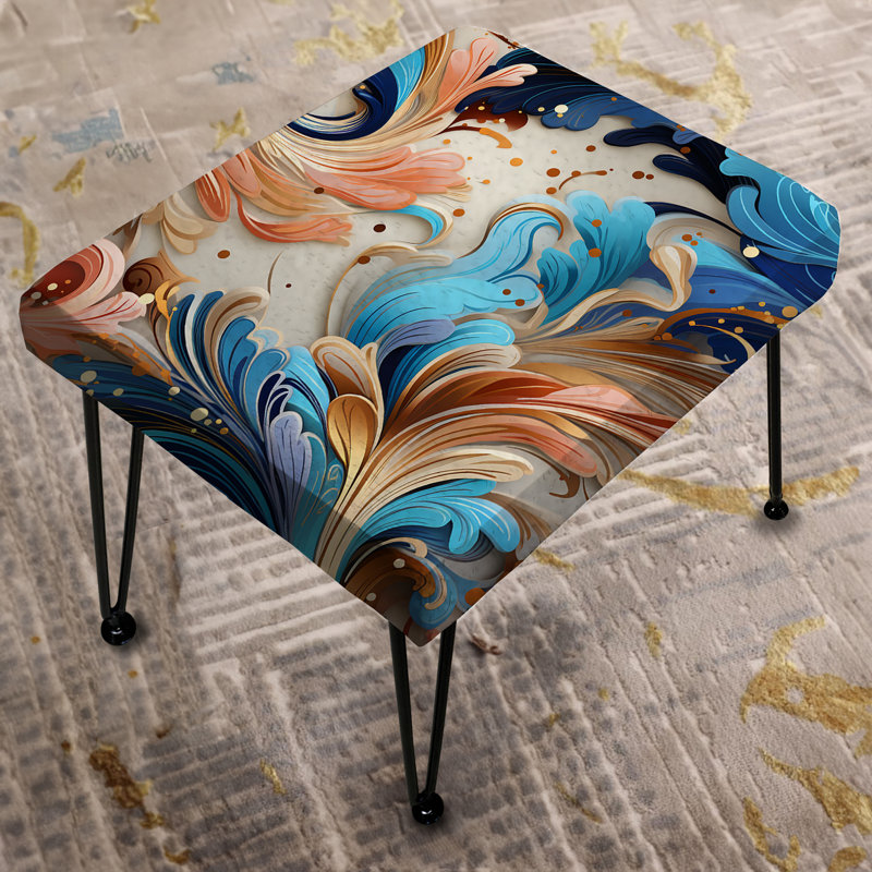 Paisley Elegance bleu et beige - Repose-pieds rectangulaire à motif cachemire