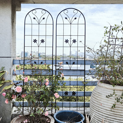 Metal Garden Trellis - 2 Pieces, 86.7"X19.7", Rustproof Outdoor Plant Support, Black, Easy To Install, Galvanized Tube, Encourages Growth Such As Ivy Vines, Rose, Morning Glory, , Jasmine, Grape, ,