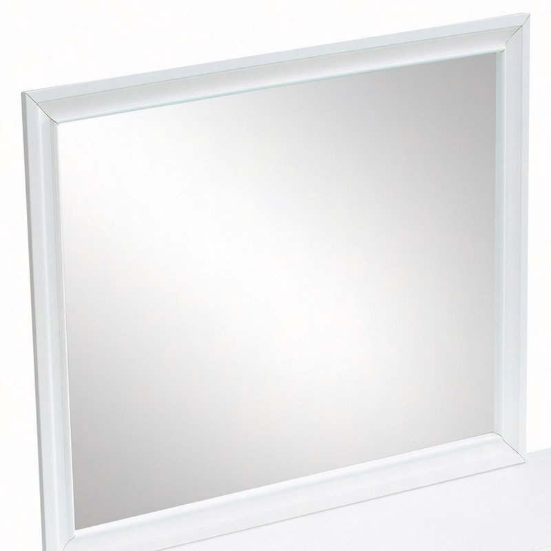 Miroir élégant en grain de bois blanc, 37 x 46 po, verre à faible distorsion, compatible avec la commode et installation facile