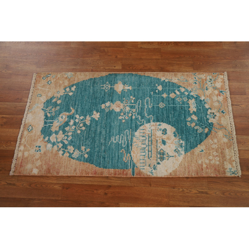 Tapis oriental géométrique Oushak noué à la main 2 x 4