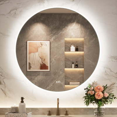 Adorna Round Frameless Backlit Mirror, LED Bathroom Vanity Mirror with Dimmable Brightness, Anti-fog Function, 50000h Lifetime, Shatterproof Film