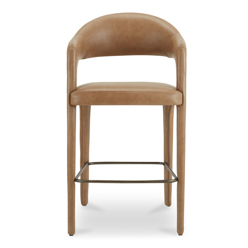 Martens Upholstered Stool, Bar Stool (30.3" Seat Height), Brown Genuine Leather