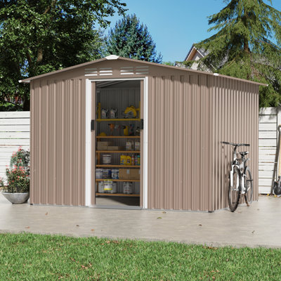 8' X 6' Outdoor Metal Storage Shed With Sliding Doors For Garden Tools And Equipment