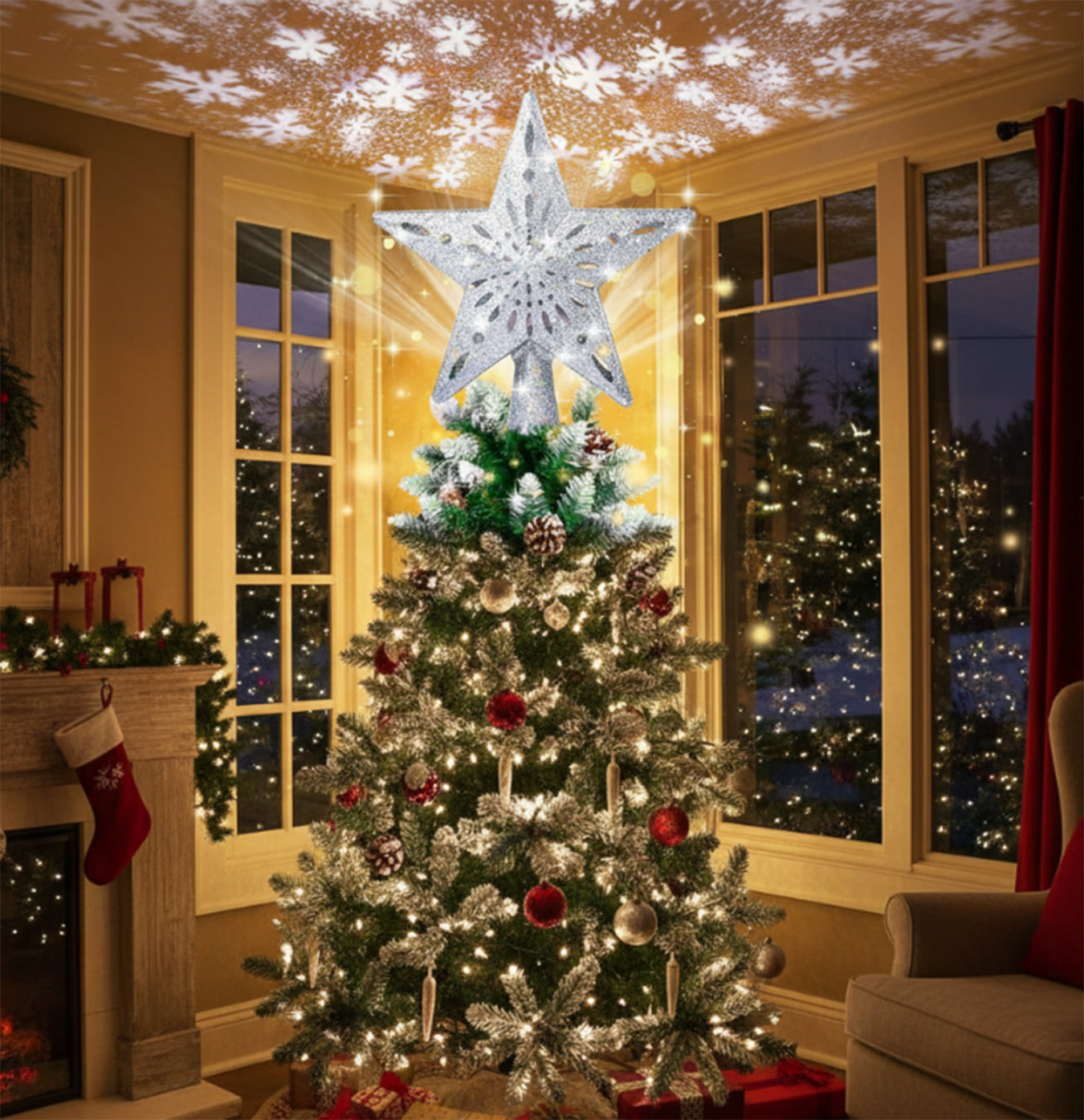 The Holiday Aisle® Christmas Sparkling Silver Star Tree Topper with LED ...
